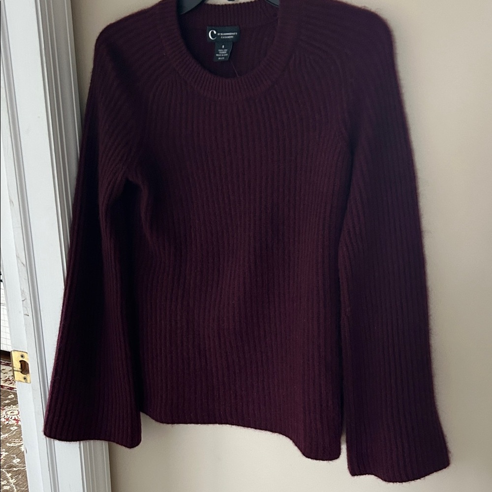 C by Bloomingdale's Cashmere Deep Burgundy Crew Neck Ribbed Sweater/Size Small - Picture 4 of 8